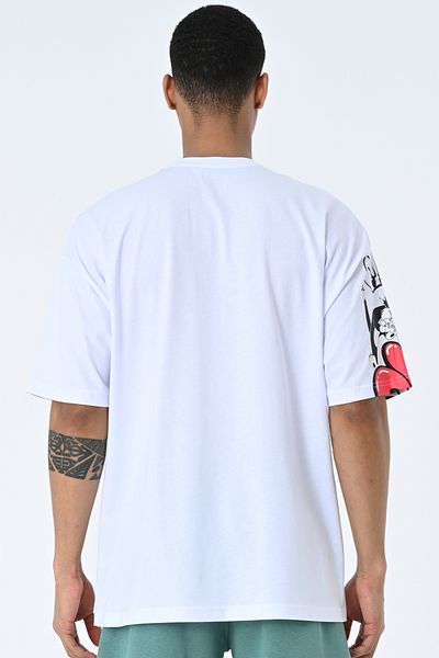 AMAZING CRASH Tricou alb unisex cu imprimeu oversize cu decolteu