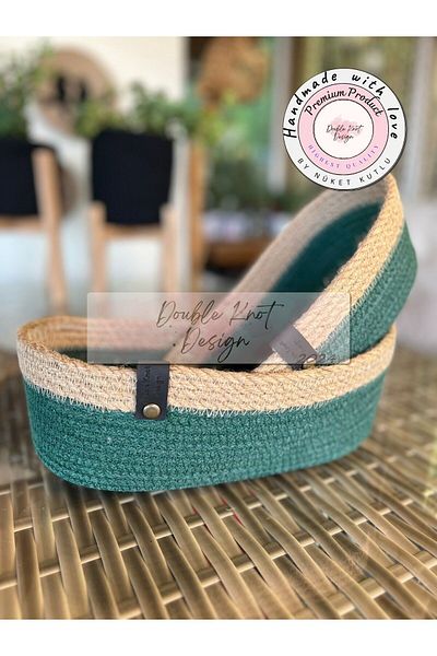 DOUBLE KNOT DESİGN 2-Piece Oval Bread Basket / Organizer / Wicker Jute Tress Basket Gift