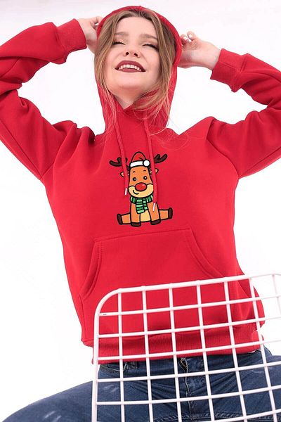 Rex Darius Christmas New Year Cute Christmas Deer Printed Hooded Sweatshirt Women Sweat Hoodie Christmas Gift