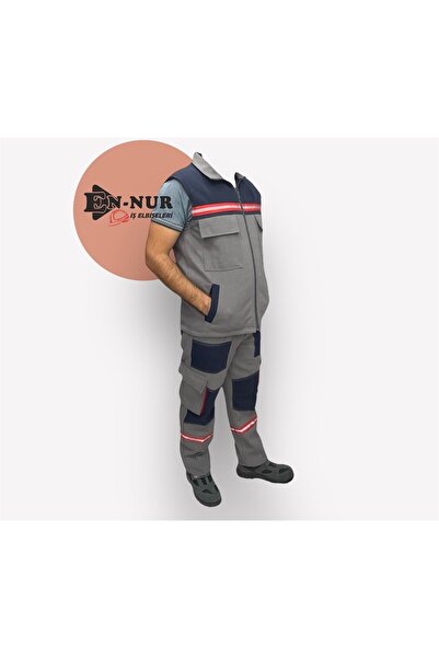 EN-NUR Gri Yelek + Pantolon Lacivert Detaylı Teknik Takım.