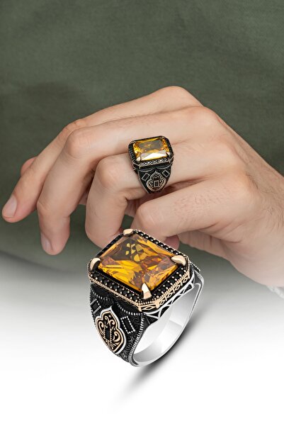 ALYANSEVİM Sitrin Taşlı 925 Gümüş Erkek Yüzük