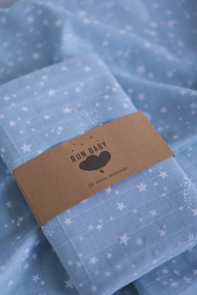 runbaby 100x120cm Oeko-tex Certified Baby Muslin Blanket - Light Blue Star