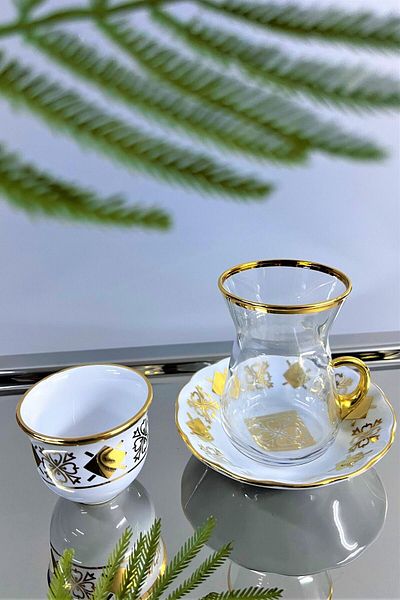 DECOSTYLE 18 PIECES GLASS CUP PORCELAIN PLATE AND PORCELAIN MIRRALI TEA SET