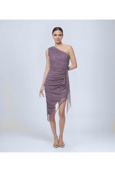 OTHERONE Tek Omuz Simli Dantel Abiye