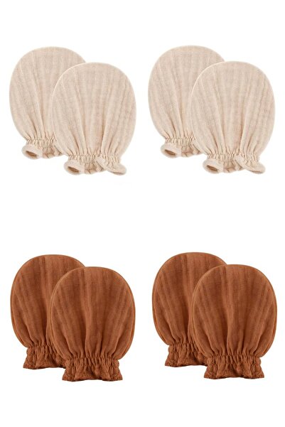 TEGA Yenidoğan 4 Lü Eldiven & Kız Erkek Bebek %100 Pamuk Müslin Kumaş