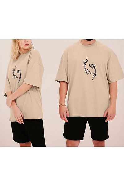 Rex Darius Ying Yang Fishes Printed Shorts, T-shirt Oversize T-Shirt Set Couple 2-Piece Lover Combination