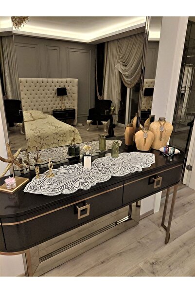 CAMİNHO DA LUA Ottoman 5 Piece Luxury Runner Σαλόνι Τραπέζι Κάλυμμα Τραπεζιού Σαλονιού Σετ Γαλλικό Δαντελένιο Σετ Προίκα Ασημί