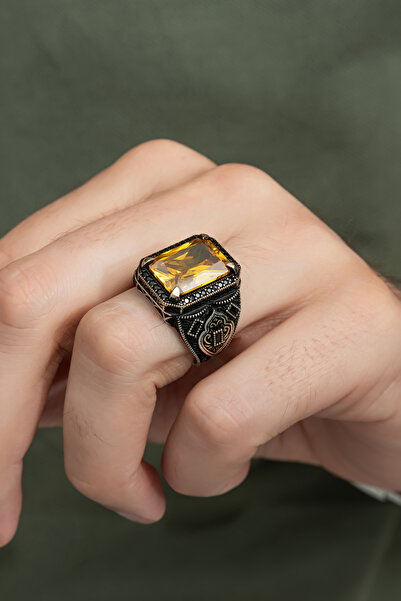 ALYANSEVİM Sitrin Taşlı 925 Gümüş Erkek Yüzük