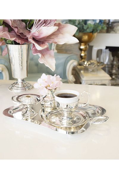 Bakır Concept Silver Plated Cup Set with Simple Handle