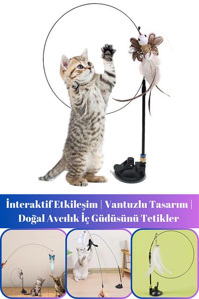 Hane Dostu 80 cm Interactive Fun Cat Toy - Strong Suction Cup, Furry