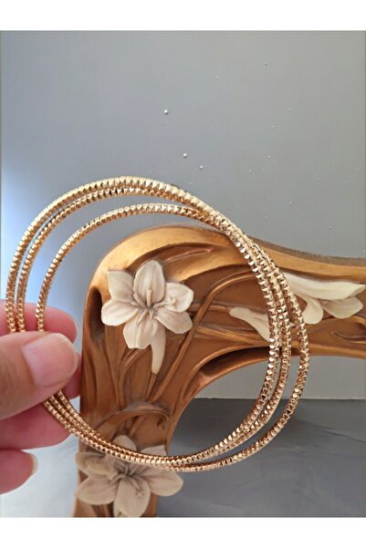 zeynep Z&D Accessory 316L Gold Çelik Kararmaz Kendinden Simli 6.2 cm Ajda Bilezik