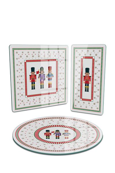 Decovetro New Year's Nutcracker Patterned 3-Piece Mixed Set - Glass Serving Plate