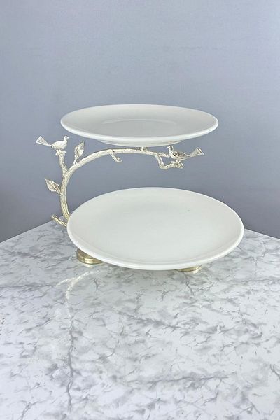 MAY HOME Porcelain Luxury Presentation Plate Silver 2 Layer & Fruit for Cookies Food Service