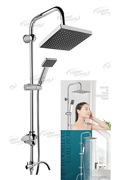 Lieber German Hijyen Filtreli Paslanmaz Yağmurlama Tipi Ahizeli Tepe Model Şık Tasarımlı Kare Duş Başlığı Seti