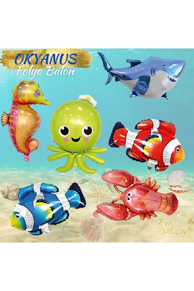 turkuaz parti Set of 6 Ocean Theme Fish Foil Balloon 14"