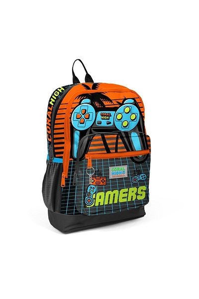 Yaygan Coral High Kids - Gray Orange 3-piece Gamer Patterned School Bag Set