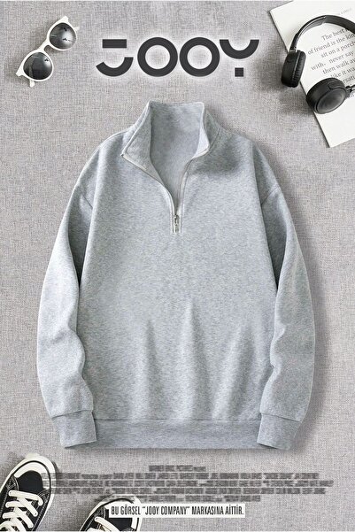 Jooy Company Hanorac gri unisex cu jumătate de fermoar