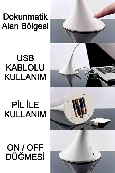 Ecuy Masa Lambası Pil & Usb Kablolu Kullanımlı Ders,kitap Okuma, Çalışma Masa Lambası 3 Farklı Işık Mod