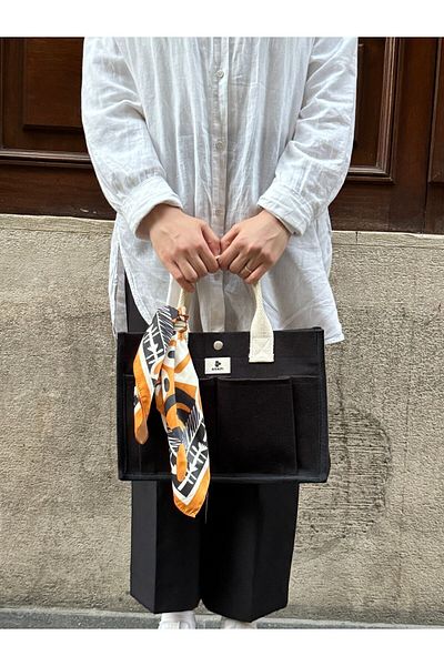 ÇANTA Agapi Black Tote Shoulder Bag - Canvas, Pinterest Model