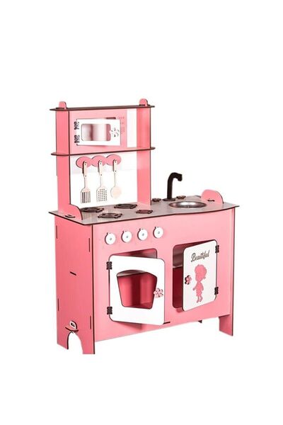 Realindirim Ahşap Çocuk Oyun Pembe Mutfak Seti
