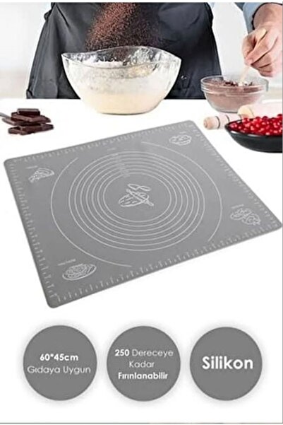 Makkam Home Büyük Boy Silikon Gri Hamur Açma Matı Büyük Ölçü 45x65