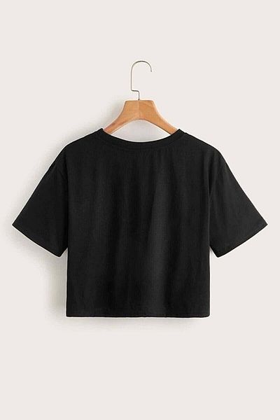 Pasage Griland Black Oversize One Printed Crop T-shirt