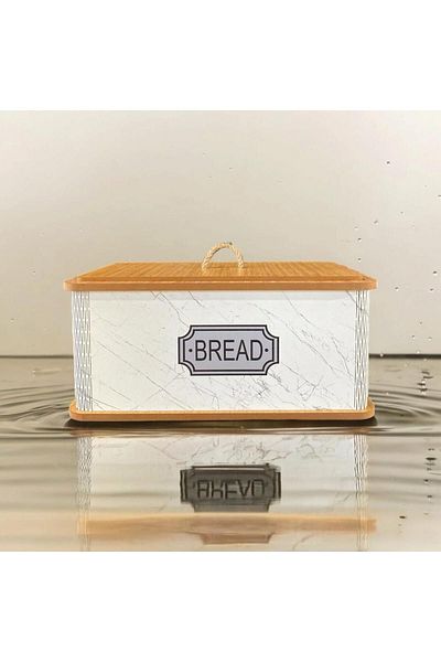 AC AMİSOS Luxury Bread Box - Rectangular Wooden Pattern, Natural Bread Basket