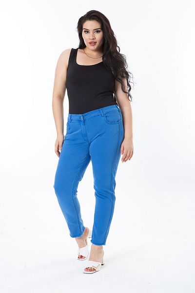 Şans Pantaloni din Gabardina Albastra Marime Plus - Lycra, 5 buzunare, 65N38267