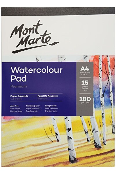 Mont Marte MM لوحة ألوان مائية ممتازة ورق ألماني - A4 180 جرام، 15 ورقة