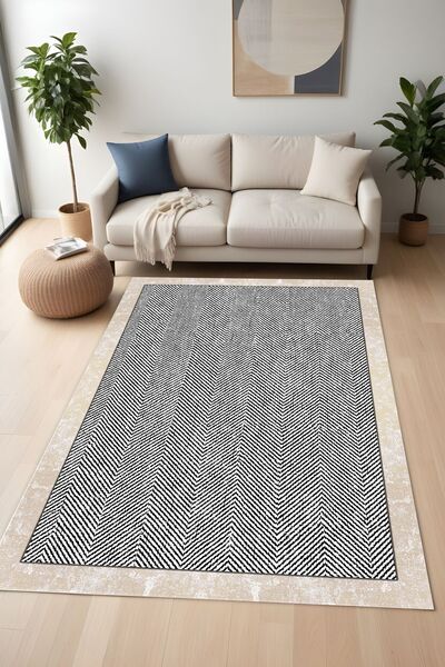 Noble Halı Dijital Baskı Jüt Görünümlü Bej Renkli Makinada Yıkanabilir Salon ...