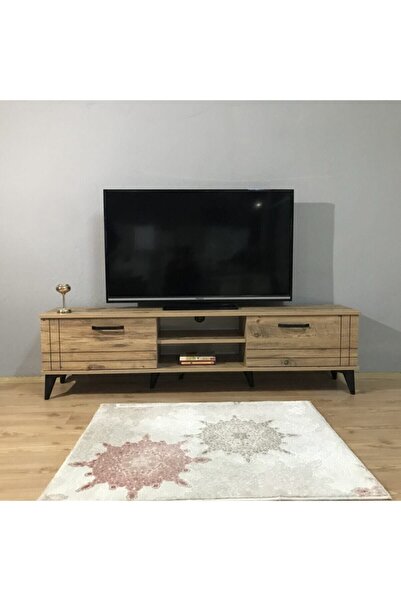 KLT Modüler Tv Ünitesi Kapaklı Raflı Ağaç Desenli Atlas Tv Ünitesi Atlantik Çam