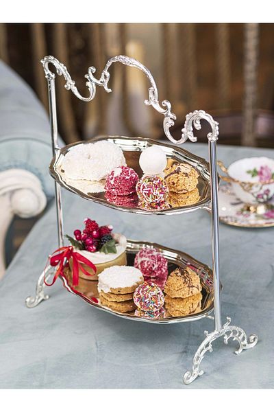 Bakır Concept Silver Plated Two Layer Tray Presentation Holder Oval