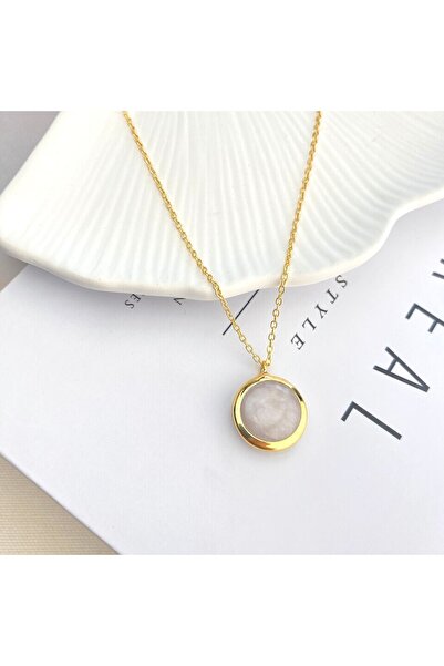 Kyver قلادة من الحجر الطبيعي باللون الذهبي مقاس 45 سم - مؤطرة