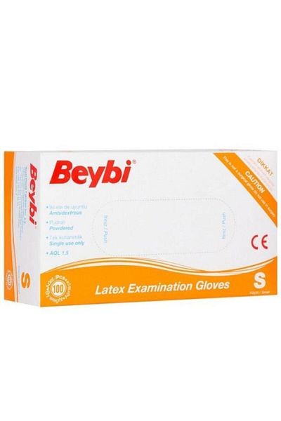 Beybi Pachet de 100 mănuși de examinare cu pudră de latex (S) mărime mică