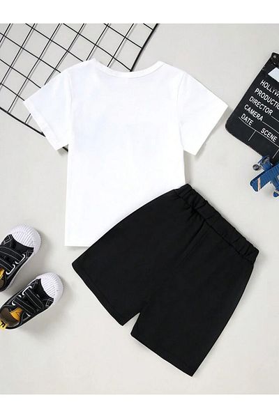 THEKONT Smıle Printed Tshirt and Shorts Top and Bottom Set