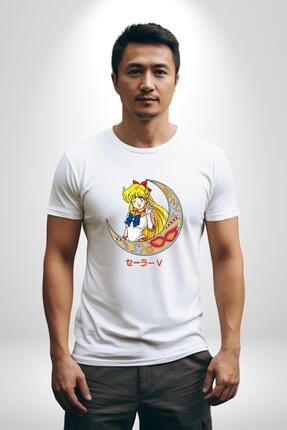Angemiel Sailor Moon Ay Sava c s Anime Kad n Erkek Unisex Beyaz Organik Bask l T Shirt Penye Yuksek Kalite Fiyat Yorumlar Trendyol