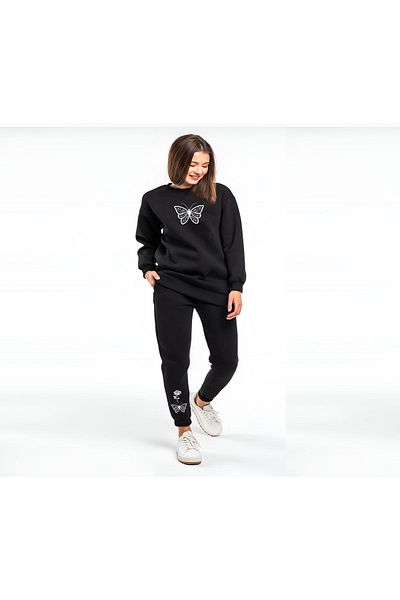 Rex Darius Special Series, Winter, Crew Neck/Hooded Oversize Angel Rose Sweatshirt and Sweatpants Set Three Strings