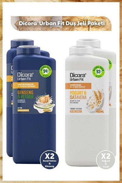 DICORA URBAN FIT Ginseng&vetiver*2 + Yoğurt&yulaf*2 Fit Duş Jeli Paketi
