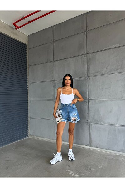 Fiori Mini pantaloni scurți din denim rupti cu laser