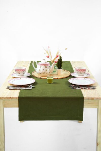 homease Runner din piele intoarsa texturata catifea verde kaki (44*140)