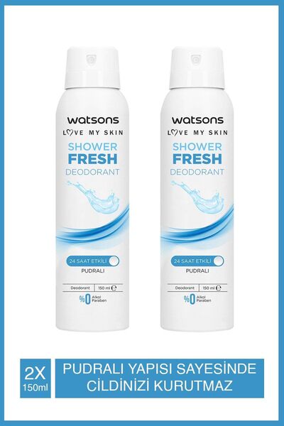 Watsons Shower Fresh Pudralı 24 Saat Etkili Deodorant Sprey 150 ml 2 Adet