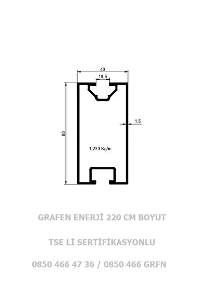 GRAFEN ENERJİ Solar Panel Montaj Rayı 220 Cm Aliminyum Tse Belgeli 80x40 Mm Ürün