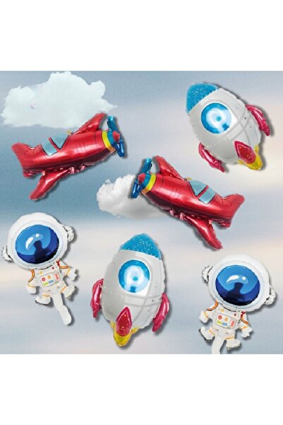 turkuaz parti بالون فويل مقاس 18 بوصة - مجموعة من 6 قطع ذات طابع فضائي