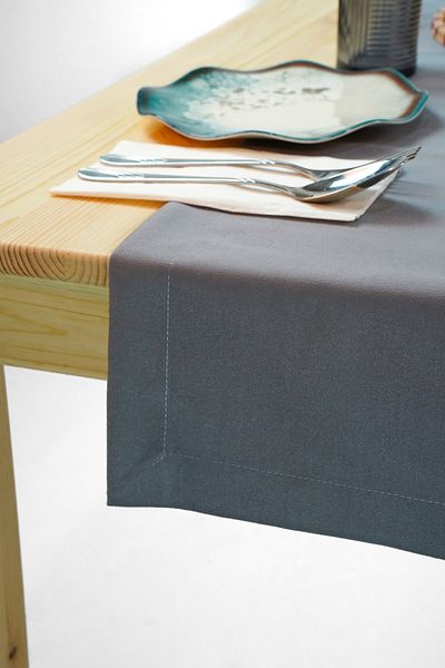 homease Runner din piele intoarsa cu textura catifea gri inchis (44*140)