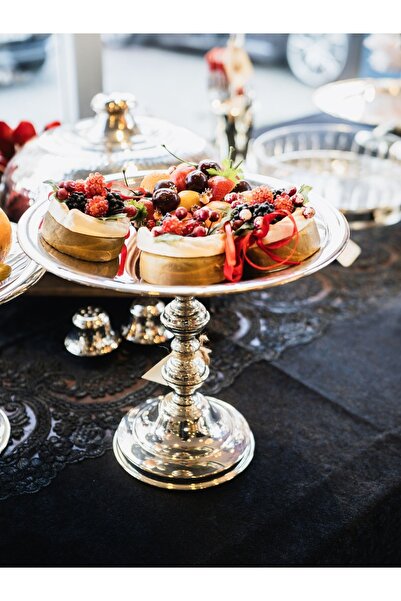 Bakır Concept Silver Plated Serving Dish, Cookie Plate with Legs No:3