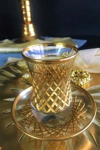 DECOSTYLE Pasabahce 62561 Baklava Decor Hand Cut Gold 12 Piece Glass Set