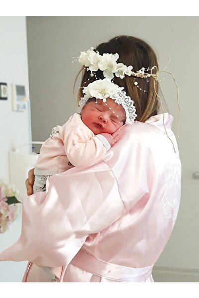 çiğdem kaya design Beyaz Ortanca Çicekli Incili Özel Tasarım Anne Bebek Taç Saçbandı