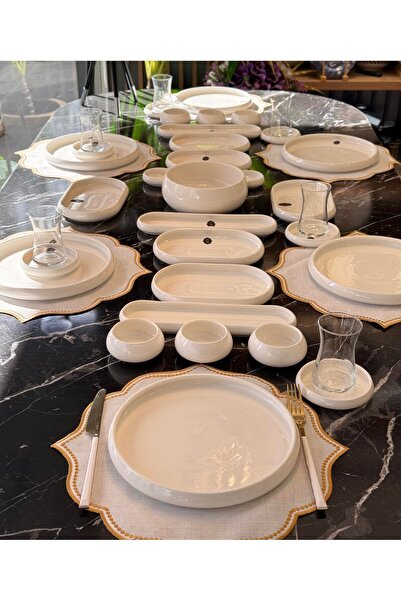 Onedekor 35 Parça 6 Kişilik Bianca Perla Porselen Kahvaltı Takımı