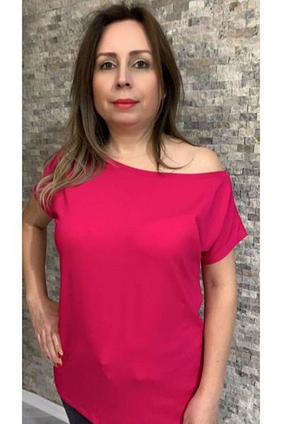 SİSTERS2HC Tricou cu un singur umăr, decoltat, cu gât de barcă, țesătură mercerizată din viscoză, fucsia