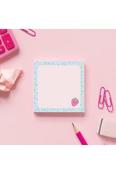 Pine Note Strawberry Patterned Blue Kawaii Memopad Memo Pad Notebook Notepad Planner